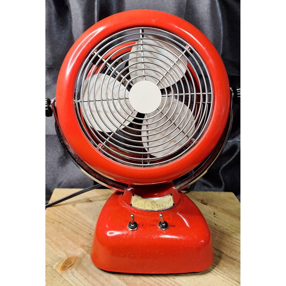 Vintage Cool-Breeze Oscillating Desk Fan Red Retro Metal Electric Table Fan